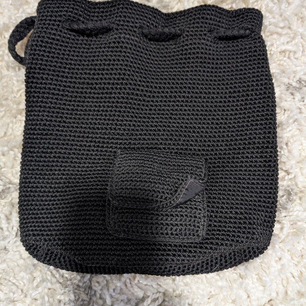 Black Knit Drawstring Bag